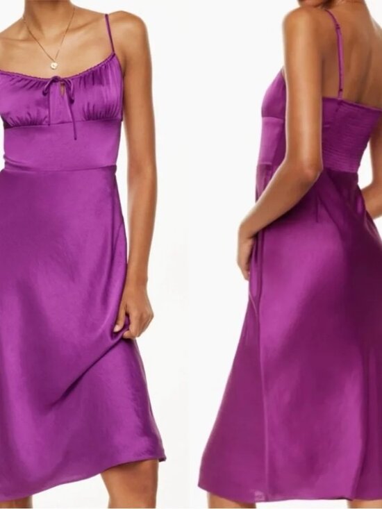 Aritzia Dresses & Skirts - Aritzia Wilfred Bellow Satin Midi Dress NWT Slip Style Wild Berry Purple Size 4